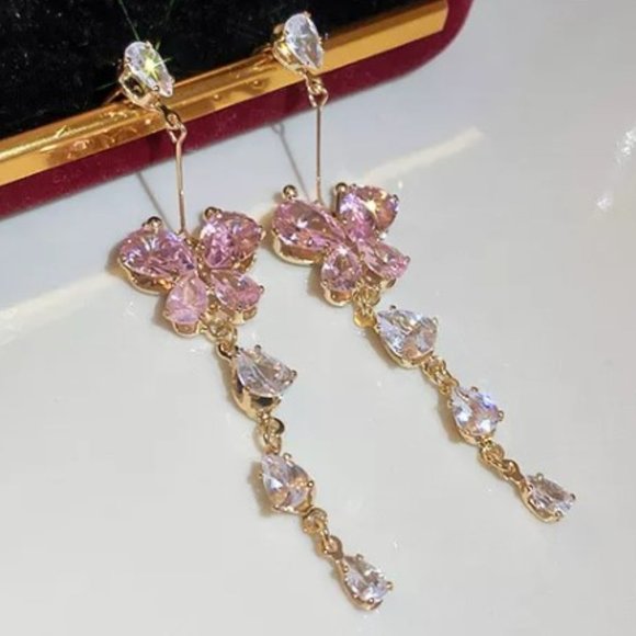 Butterflies Crystal Earrings S925 NEW - Picture 1 of 4